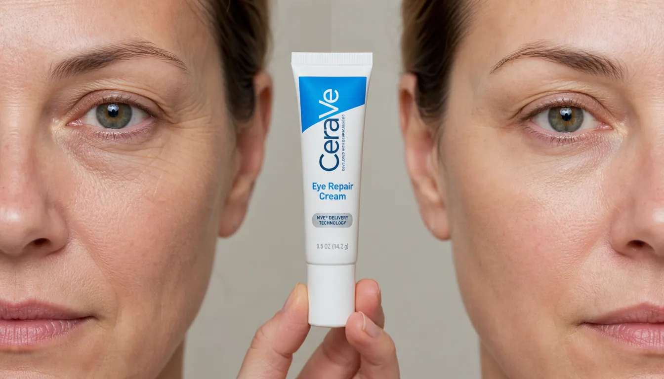 Under-eye skin texture before and after consistent moisturizing routine, showing subtle improvement in fine lines